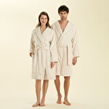 Solid Unisex Bornoz Ekru