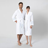 Derin Unisex Bornoz Beyaz/Açık Aqua