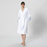 Derin Unisex Bornoz Beyaz/Marin Mavi