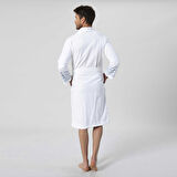 Derin Unisex Bornoz Beyaz/Marin Mavi