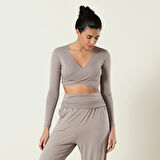 Uzun Kollu Kısa T-shirt Vizon