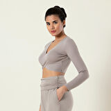 Uzun Kollu Kısa T-shirt Vizon