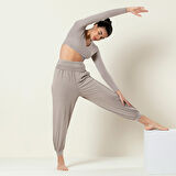 Uzun Kollu Kısa T-shirt Vizon