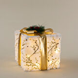 Gifty Ledli Yılbaşı Hediye Kutusu Dekor 25 Cm Beyaz