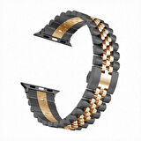 Watch Ultra 49mm Kordon Uyumlu KRD-36 Metal Strap Kayış CLO- Siyah-Rose Gold