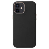 iPhone 12 Mini Uyumlu Zore Leathersafe Wireless Kapak-Siyah