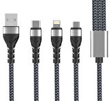 Siyah Bax 3 in 1 Usb Kablo 1.2M-Zore