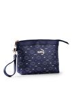 Kadın Basic Clutch Çanta Monogram Desenli Logolu Lacivert Beyaz (4010L) 214009