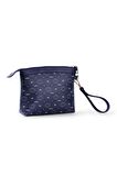Kadın Basic Clutch Çanta Monogram Desenli Logolu Lacivert Beyaz (4010L) 214009