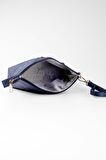 Kadın Basic Clutch Çanta Monogram Desenli Logolu Lacivert Beyaz (4010L) 214009