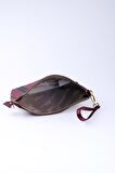 Kadın Basic Clutch Çanta Monogram Desenli Şeritli Bordo Siyah (4006B) 214012