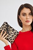 Kadın Basic Clutch Çanta Leopar Desen Taba Siyah (4031-T) 214030
