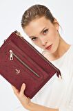 Kadın Basic Clutch Çanta Monogram Desen Bordo Siyah (4034B) 214031