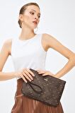 Kadın Basic Clutch Çanta Monogram Desenli Kahverengi 214002