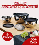9 Parça Çelik Çok Amaçlı Rendeli Saklama Ve Karıştırma Kabı Seti