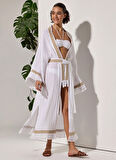 White by Nature Desenli Beyaz Kadın Kimono 120348