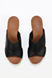 Bueno Shoes Siyah Deri Kadın Topuklu Terlik 01wn0402