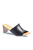 Bueno Shoes Siyah Deri Kadın Topuklu Terlik 01wn4002