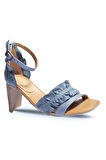 Bueno Shoes Mavi Deri Kadın Topuklu Sandalet 01wn4114