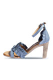 Bueno Shoes Mavi Deri Kadın Topuklu Sandalet 01wn4114
