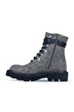 Bueno Shoes Gri Deri Kadın Düz Bot 01wr3400