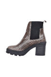 Bueno Shoes Gri Croco Deri Kadın Topuklu Bot 01wr0503