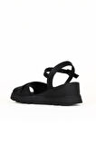 Bueno Shoes Siyah Deri Kadın Dolgu Topuklu Sandalet 01we5201