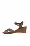 Bueno Shoes Gri Deri Kadın Dolgu Topuklu Sandalet 01we4003