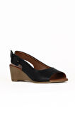 Bueno Shoes Siyah Deri Kadın Dolgu Topuklu Sandalet 01we4002