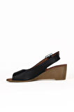 Bueno Shoes Siyah Deri Kadın Dolgu Topuklu Sandalet 01we4002