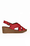 Bueno Shoes Kırmızı Deri Kadın Dolgu Topuklu Sandalet 01we3906