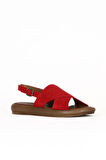 Bueno Shoes Kırmızı Alf Süet Kadın Düz Sandalet 01we3103