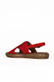Bueno Shoes Kırmızı Alf Süet Kadın Düz Sandalet 01we3103