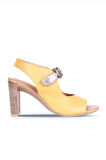 Bueno Shoes Sarı Vizon Deri Kadın Topuklu Sandalet 01wn4108
