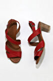 Bueno Shoes Kırmızı Deri Kadın Topuklu Sandalet 01wq8503