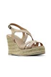 Bueno Shoes Bej Deri Kadın Dolgu Topuklu Sandalet 01wq7300