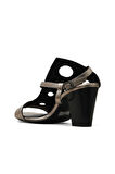 Bueno Shoes Gri Siyah Deri Kadın Topuklu Sandalet 01wl3704