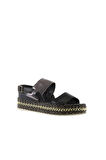 Bueno Shoes Siyah Kurşun Deri Kadın Dolgu Topuklu Sandalet 01ws5200