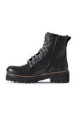 Bueno Shoes Siyah Gri Deri Kadın Düz Bot 01wt0813