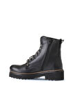 Bueno Shoes Siyah Gri Deri Kadın Düz Bot 01wt0813