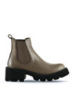 Bueno Shoes Gri Flotter Deri Kadın Topuklu Bot 01wt1705