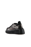 Bueno Shoes Gri Siyah Deri Kadın Dolgu Topuklu Ayakkabı 01wt4601