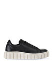 Bueno Shoes Siyah Deri Kadın Dolgu Topuklu Spor Ayakkabı 01wt3401