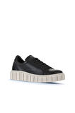Bueno Shoes Siyah Deri Kadın Dolgu Topuklu Spor Ayakkabı 01wt3401