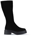 Bueno Shoes Siyah Süet Kadın Düz Çizme 01wt1803