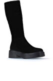 Bueno Shoes Siyah Süet Kadın Düz Çizme 01wt1803