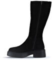 Bueno Shoes Siyah Süet Kadın Düz Çizme 01wt1803