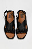 Bueno Shoes Siyah Deri Kadın Sandalet 01ws2801