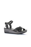 Bueno Shoes Siyah Deri Kadın Dolgu Topuklu Sandalet 01wl3303