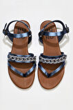 Bueno Shoes Lacivert Parlak Deri Kadın Sandalet 01wu7406